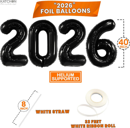 Graduation Decorations 2026 | Black 2026 Balloons Set, Giant 40 Inch - Pack of 34 | Orange and Black Graduation Balloons 2026 | Grad Decorations 2026 Kit, Graduation Decorations Class of 2026, KatchOn