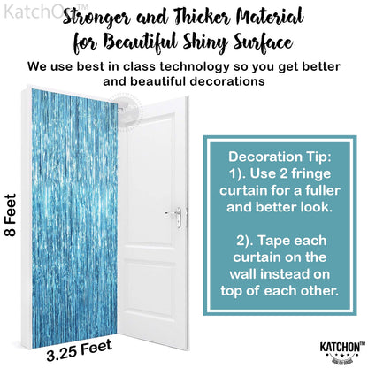 KatchOn, Xtralarge Blue Foil Fringe - 6.4x8 Feet, Pack of 2 | Mermaid Birthday Decorations, Under The Sea Party Decorations | Ocean Birthday Decoration Ocean Backdrop | Baby Shark Birthday Decorations