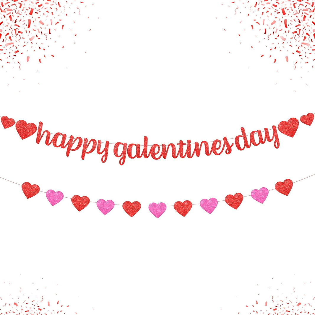 KatchOn, Glitter Red Happy Galentines Day Banner - 10 Feet, No DIY | Happy Galentines Day Decorations for Party | Galentines Day Sign for Galentines Decorations | Galentines Decor