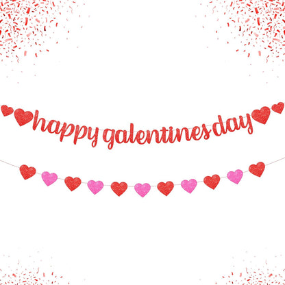 KatchOn, Glitter Red Happy Galentines Day Banner - 10 Feet, No DIY | Happy Galentines Day Decorations for Party | Galentines Day Sign for Galentines Decorations | Galentines Decor