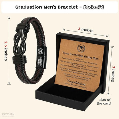 KatchOn 2026 Graduation Gifts for Men | Class of 2026 Leather Stainless Steel Knot Bracelets for Him | Graduation Gift for Him 2026, Friend, High School, College, Masters Degree