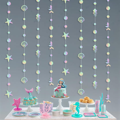 KatchOn, Iridescent Under The Sea Garland - 6.5 Feet, 8 Strings | Seashell Banner, Under The Sea Party Decorations | Mermaid Garland for Mermaid Birthday Decorations, Ocean Themed Party Decorations