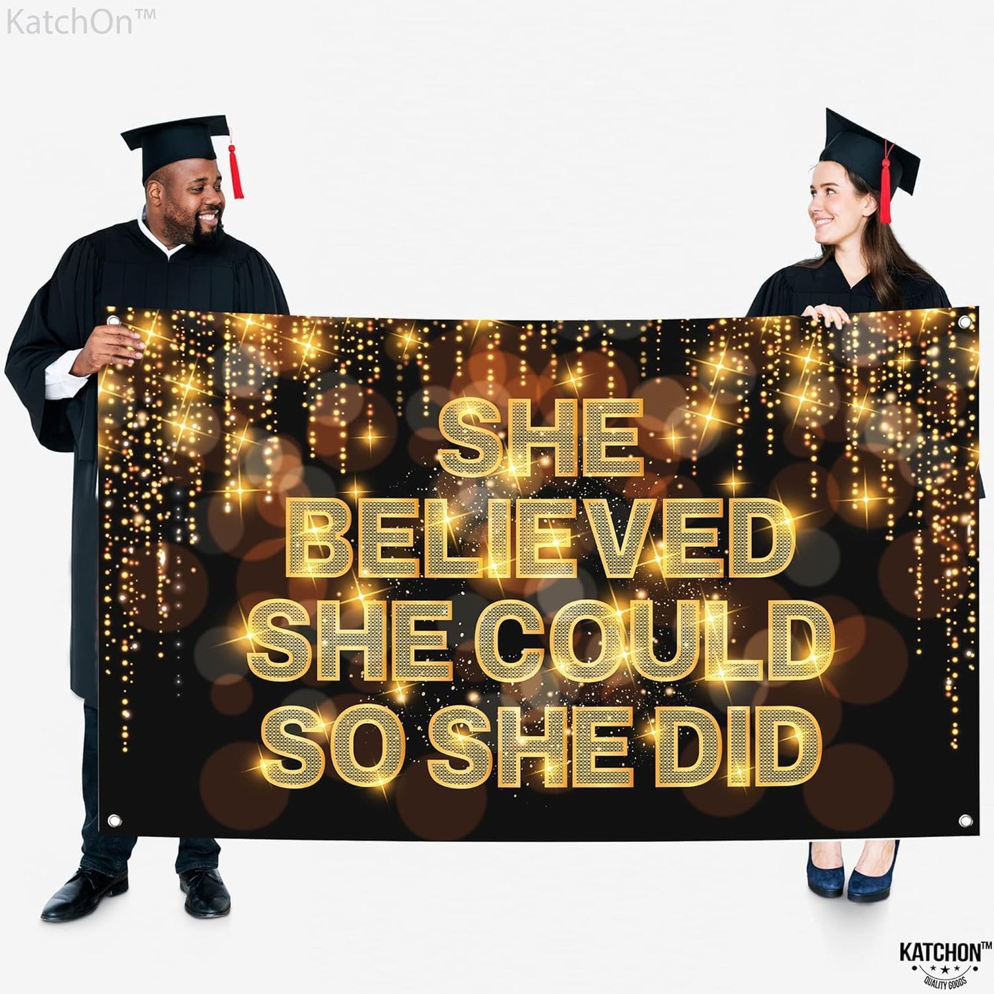 KatchOn, She Believed She Could So She Did Banner - Large, 72x44 Inch | Congratulations Backdrop, Congratulations Decorations | 2024 Graduation Party Decorations | Graduation Decorations Class of 2024