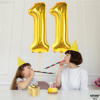 KatchOn, Giant Gold 11 Number Balloons - 40 Inch | Mylar Foil Balloon For 11th Happy Birthday Decorations | 11 Number Gold Balloon For Anniversary Decorations | Birthday Party Decoration