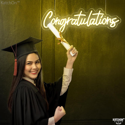 KatchOn, Congratulations Neon Sign for Backdrop - 16.5 Inch USB Powered with Switch | Hanging Congratulations Light Up Sign for Graduation Decorations Class Of 2024 | Graduation Party Decorations 2024