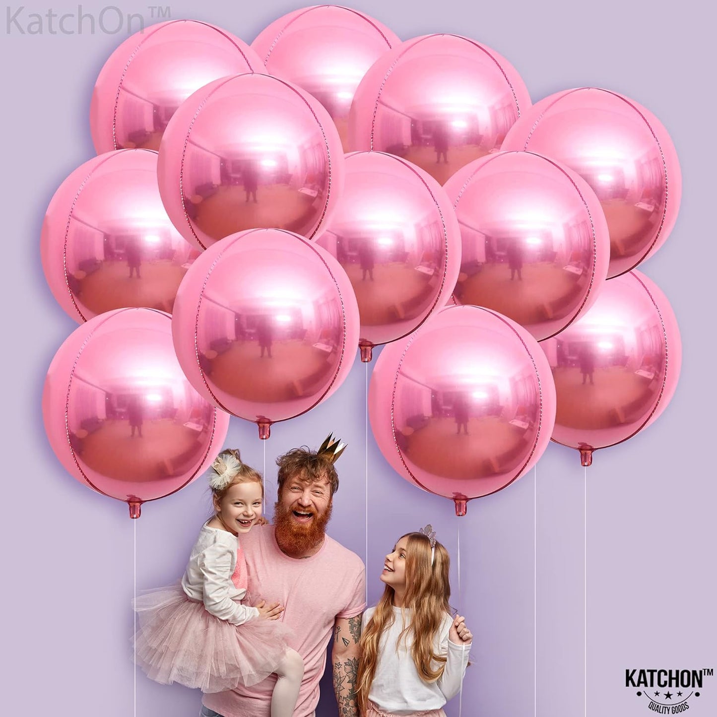 KatchOn, Light Pink Foil Balloons - 22 Inch, Pack of 12 | Pink Mylar Balloons for Pink Party Decorations | Pink Sphere Balloons, Pink Metallic Balloons for Pink Birthday Decorations | Pink Balloons