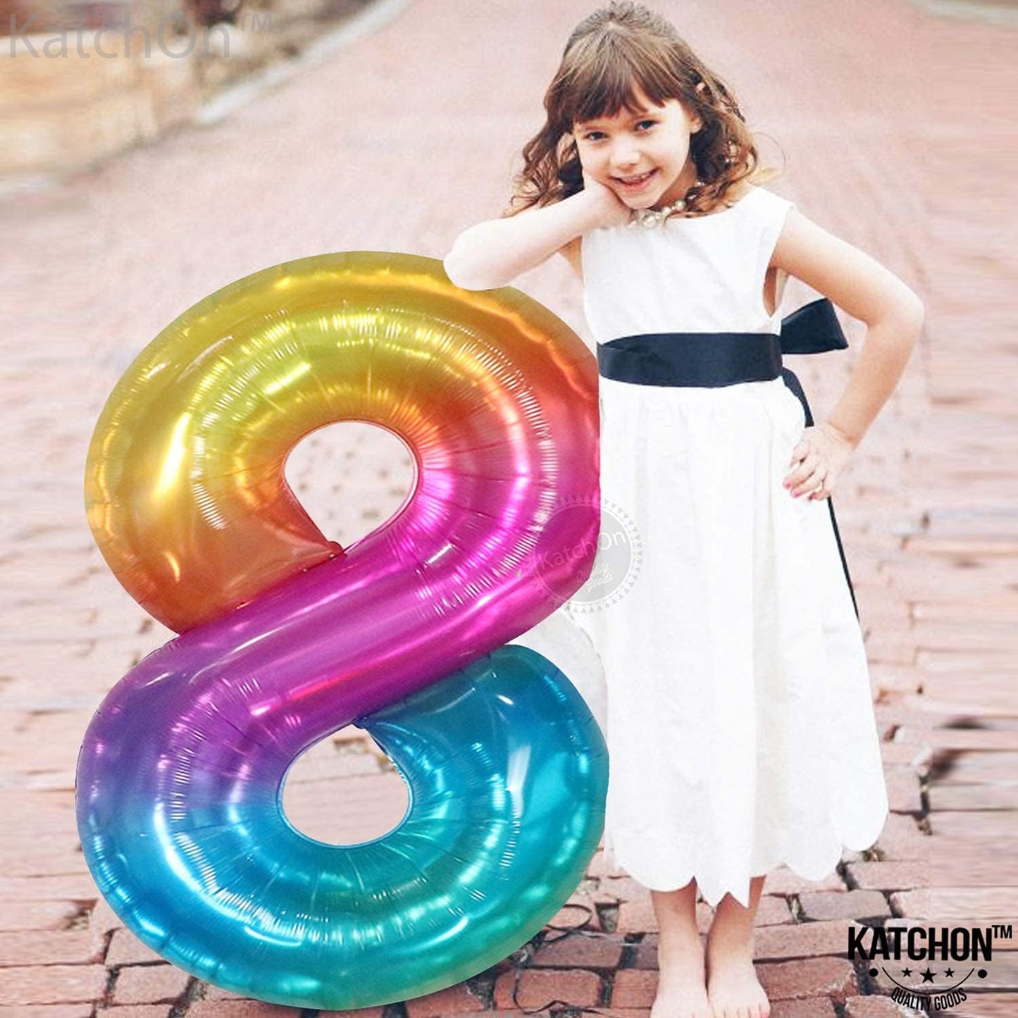 KatchOn, Giant Rainbow Number 8 Balloon - 40 Inch, 8 Balloons for Birthday Girl | Rainbow 8 Balloon Number | Eight Balloon Number, 8th Birthday Decorations for Girls | Tie Dye Birthday Decorations