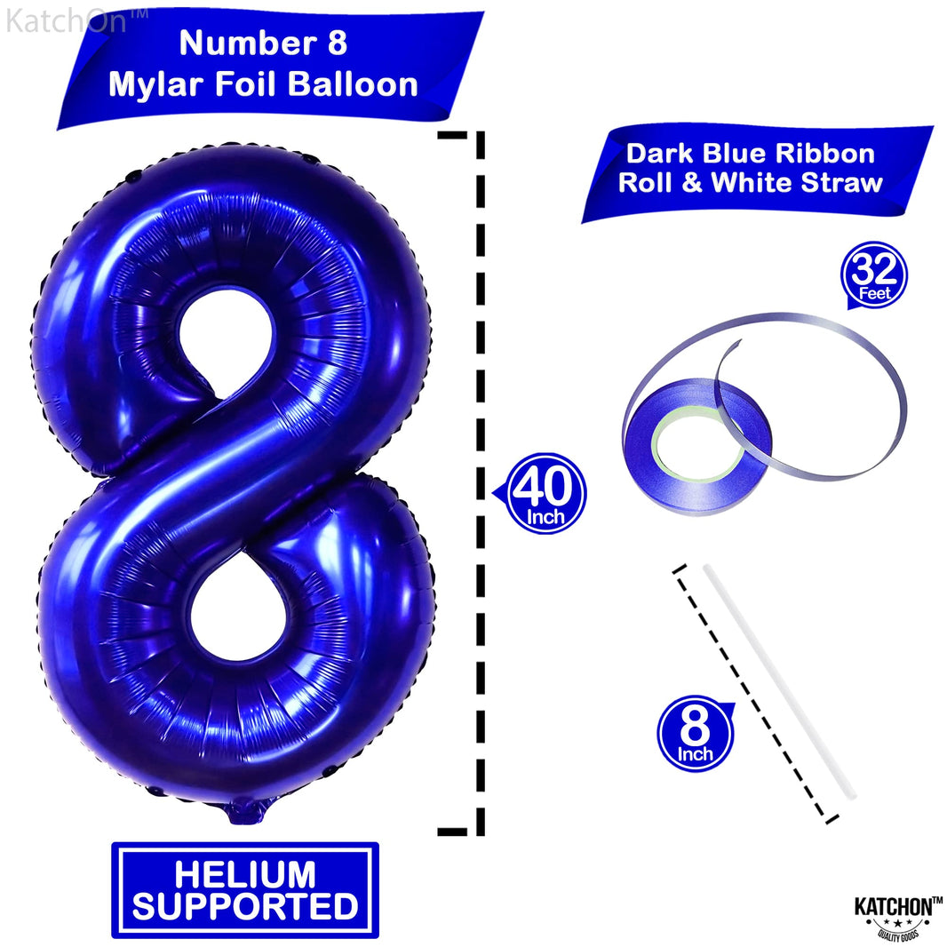 KatchOn, Navy Blue Number 8 Balloon - 40 Inch | Number 8 Balloons for Birthdays | 8th Birthday Decorations Boy | Blue 8 Balloon Number, 8 Year Old Balloon | 8th Birthday Balloons, Eight Balloon Number