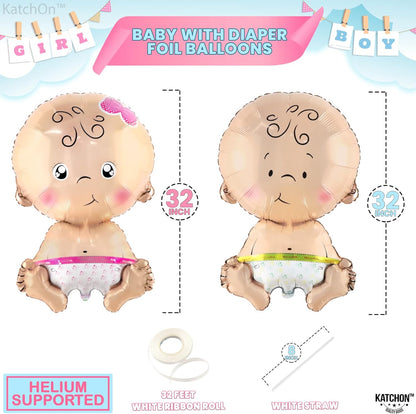 KatchOn, Baby Gender Reveal Balloons Set - 32 Inch, Pack of 2 | Baby Balloons, Gender Reveal Decorations | Baby Boy Balloons and Baby Girl Balloons, Twin Baby Shower Decorations | Boy Or Girl Balloon