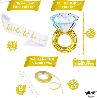 KatchOn, Gold Bride To Be Balloons Set - 32 Inch | Gold Bride Balloons, Bachelorette party decorations | Engagement Ring Balloon, Bride To Be Decorations | Bride To Be Sash, Bridal Shower Decorations