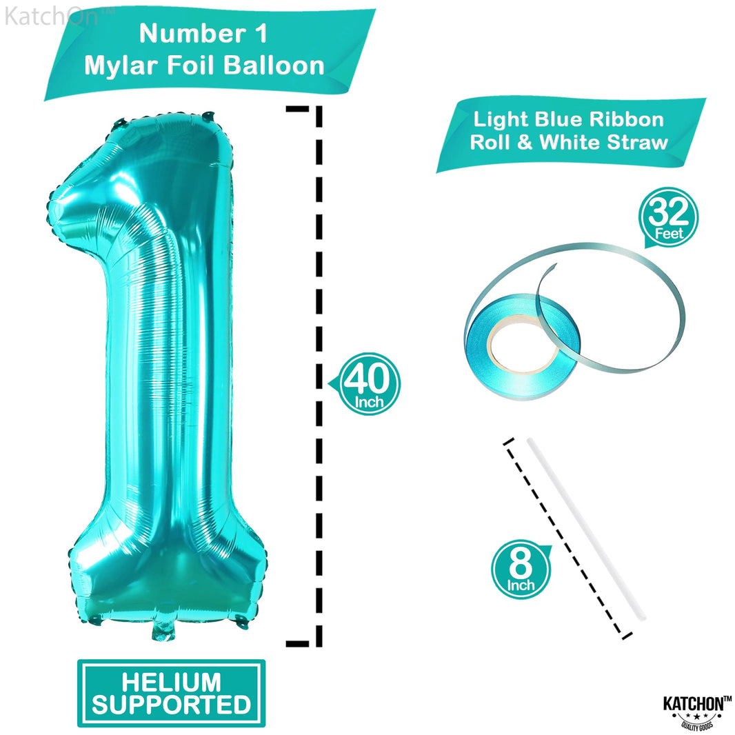 KatchOn, Giant Blue Teal Number 1 Balloon Number - 40 Inch | Mylar Foil Number 1 Balloons Happy Birthday Decorations Teal | Number Balloons For 1st Anniversary Decorations | 1 Foil Balloon