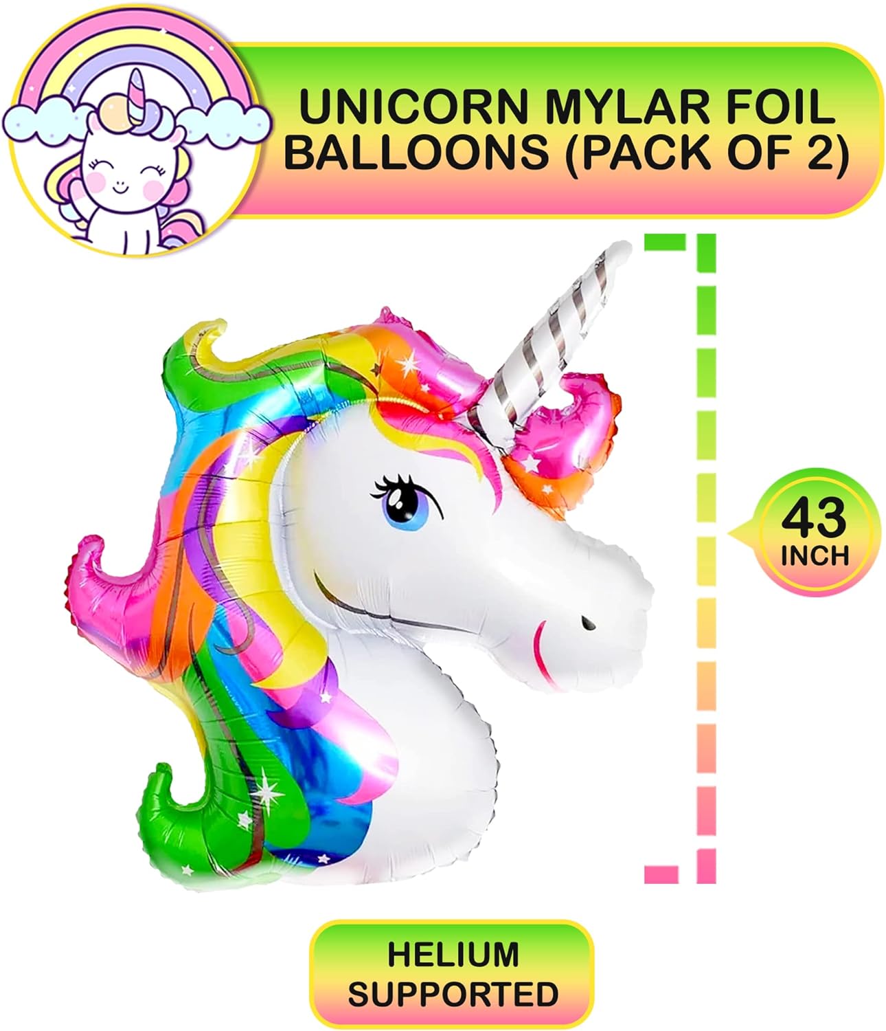 KatchOn, Rainbow Unicorn Balloons Set - 43 Inch, Pack of 3 | Unicorn Balloons For Girls Birthday | Rainbow Balloon, Rainbow Birthday Decorations | Unicorn Birthday Balloons, Unicorn Mylar Balloons