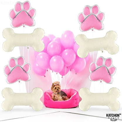 KatchOn, Pink Dog Bone Balloon - 32 Feet, 29 Inch, Pack of 8 | Dog Balloons for Birthday Party Decorations | Paw Print Balloons | Paw Party Balloon, Lets Pawty Birthday Decorations