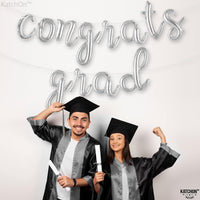 Graduation Decorations 2026 | Silver Congrats Grad Balloons Banner - Script, 16 Inch | Congrats Grad Balloon | Graduation Balloons for Congrats Grad Decorations, KatchOn