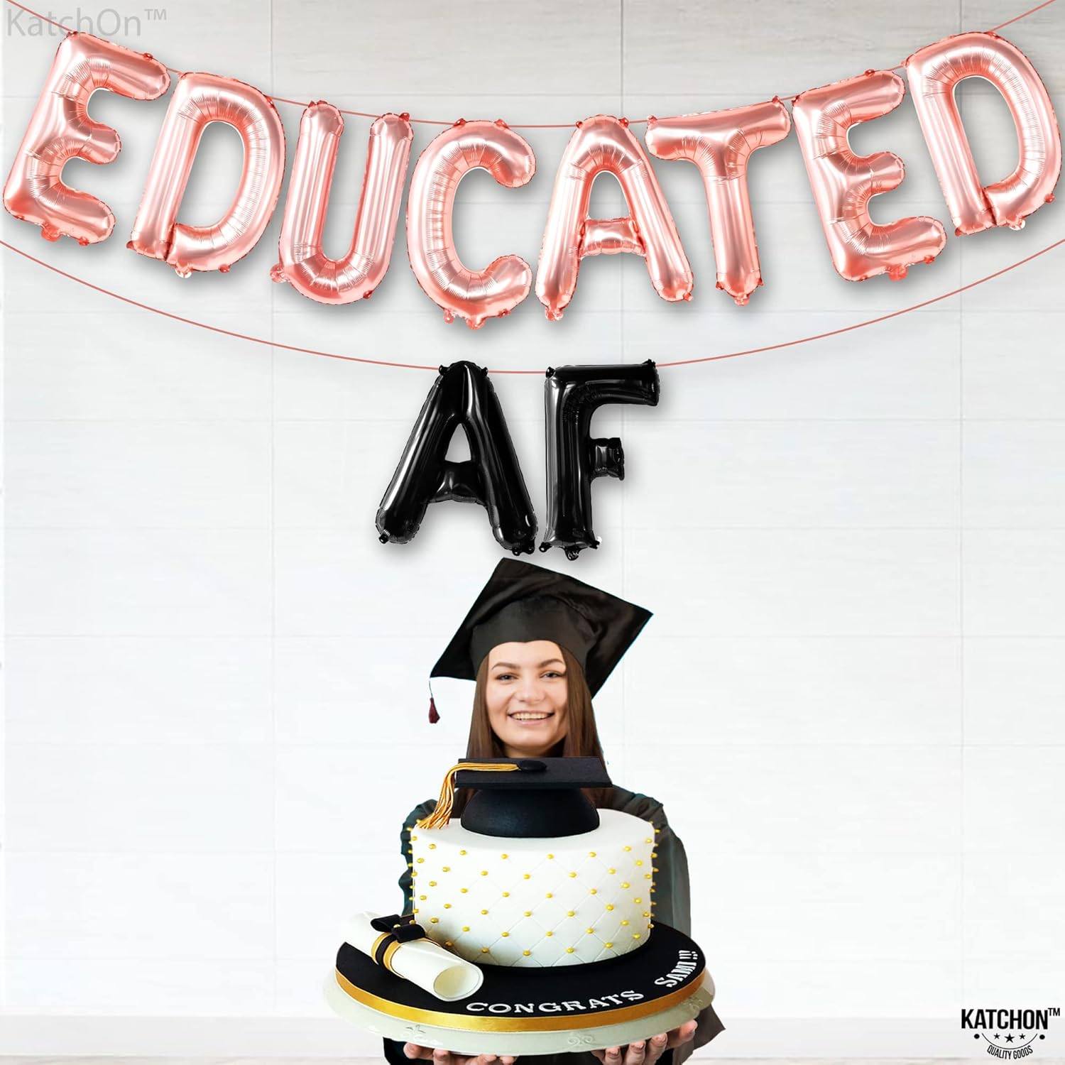 Graduation Decorations 2026 | Rose Gold Educated AF Balloons Banner ...