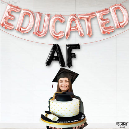 Graduation Decorations 2026 | Rose Gold Educated AF Balloons Banner - 16 Inch | Educated AF Graduation Balloons for 2026 Graduation Party Decorations | Educated Graduations Banner, KatchOn