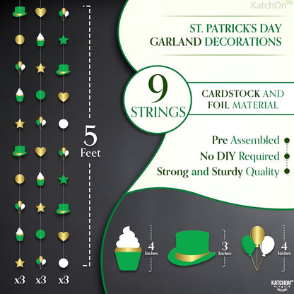 KatchOn, Shiny St Patricks Day Garland - 9 Strings, No DIY | St Patricks Day Backdrop for St Patricks Day Decorations | Shamrock Decorations | St Patricks Garland for Saint Patricks Day Decorations