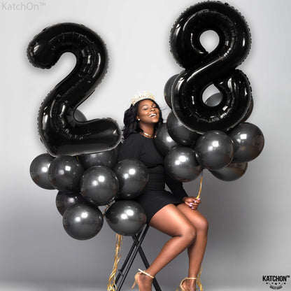 Katchon, Black 28 Balloon Numbers - 40 Inch | Mylar Foil Black 28 Birthday Balloon 28th Happy Birthday Decorations | 28 Number Balloons For Anniversary Decorations | Birthday Party Decoration