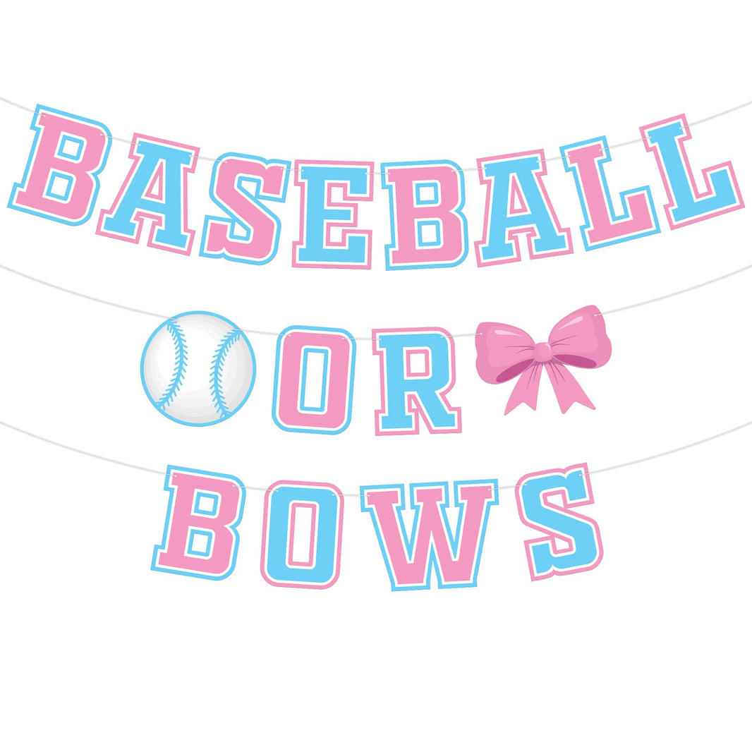 KatchOn, XtraLarge Baseball or Bows Gender Reveal Banner - 10 Feet | Blue Pink Baseball or Bows Banner, Baseball or Bows Gender Reveal Decorations | Baseball or Bows Backdrop, Baby Shower Decorations
