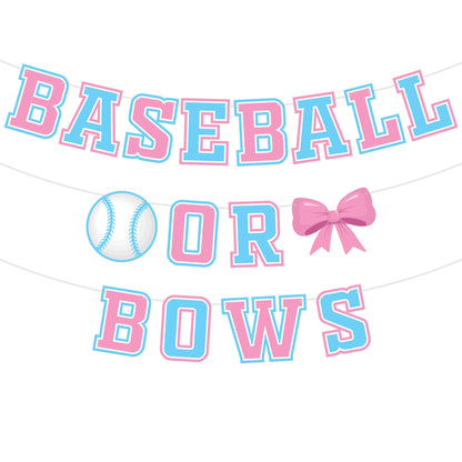 KatchOn, XtraLarge Baseball or Bows Gender Reveal Banner - 10 Feet | Blue Pink Baseball or Bows Banner, Baseball or Bows Gender Reveal Decorations | Baseball or Bows Backdrop, Baby Shower Decorations