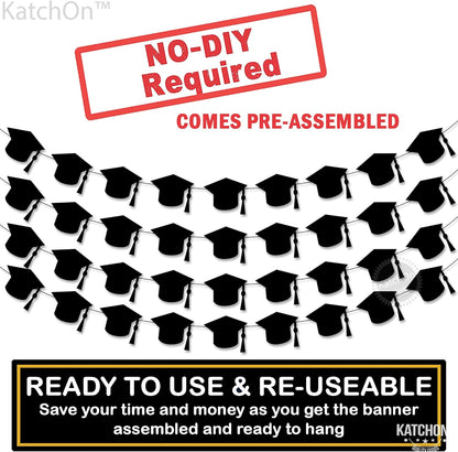 KatchOn, Felt Black Graduation Cap Garland - 4 String | Grad Garland Class of 2026, Grad Decor Class of 2026 | Black 2026 Grad Party Decorations, Graduation Decorations 2026