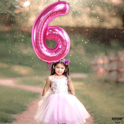 KatchOn, Giant Hot Pink Number 6 Balloon - 40 Inch | 6th Birthday Decorations for Girls | Pink Birthday Decor | 6 Balloon Number for Happy Anniversary Decorations