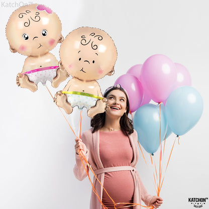 KatchOn, Baby Gender Reveal Balloon Set - 32 Inch, Pack of 2 | Gender Reveal Decorations | Boy and Girl Balloons, Twin Baby Shower Decorations | Boy Or Girl Balloon
