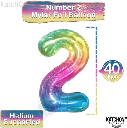 KatchOn, Giant Jelly Number 2 Balloon - 40 Inch | Rainbow 2 Balloon Number, 2nd Birthday Decorations for Girl | Two Number Balloon for Rainbow Birthday Decorations | 2 Birthday Balloon, Birthday Party