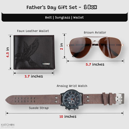 KatchOn, 5Pcs Fathers Day Gift for Dad - Sunglasses, Wallet, Watch, Belt and Key Ring Anniversary, Birthday Gifts for men, Him | Fathers Day Gift for Husband from Wife, Gift Sets for Men from Son