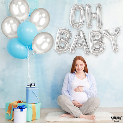 KatchOn, Silver Oh Baby Balloon - 16 Inch | Silver Oh Baby Balloons for Gender Reveal Decorations | oh baby Banner for Baby Shower Decorations | oh baby Balloons Letters