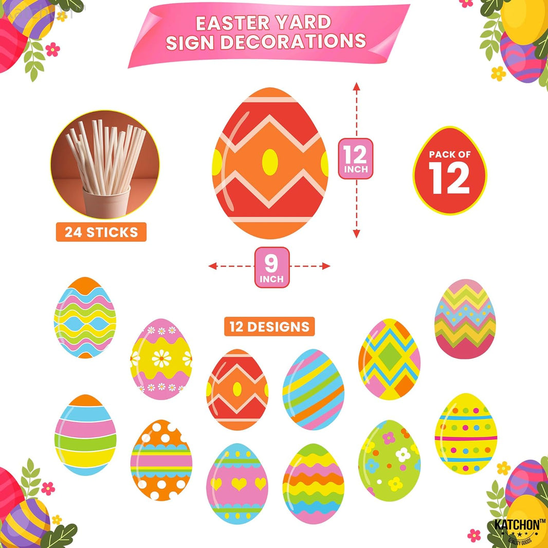 KatchOn, Easter Yard Signs Decorations Outdoor - 12 Inch, Pack of 12 | Easter Yard Decorations | Easter Egg Yard Sign | Outdoor Easter Decorations for Yard | Easter Yard Stakes, Easter Garden Stakes
