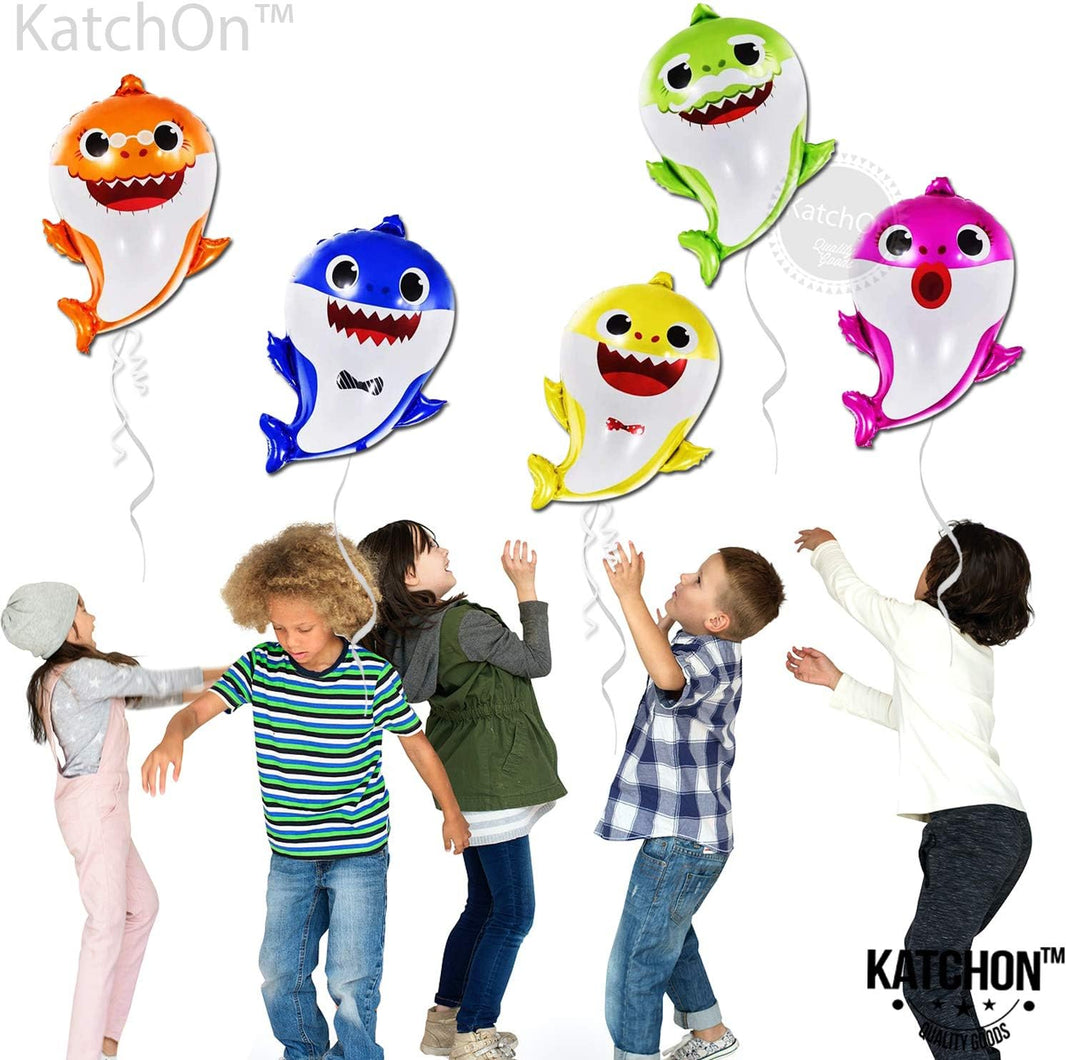 KatchOn, Baby Shark Balloons Set - Big, 25 Inch, Pack of 5 | Baby Shark Foil Balloons for Baby Shark Birthday Decorations | Under The Sea Party Decorations | 1st Baby Shark Birthday Party Supplies