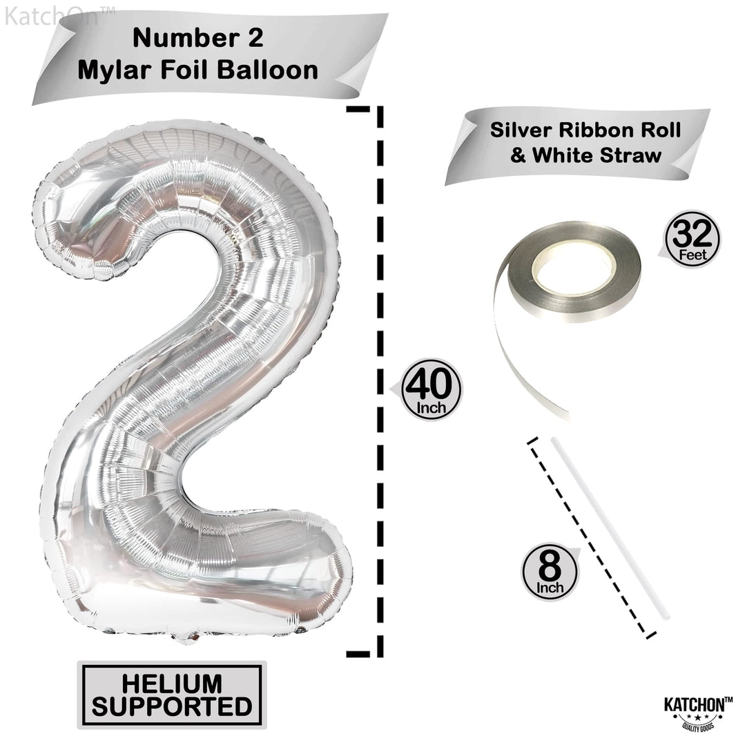 KatchOn, Big Silver Number 2 Balloon - 40 Inch | Silver 2 Balloon Number | Two The Moon Balloons, Two The Moon Birthday Decorations Girl | Number Balloons for Wedding Anniversary