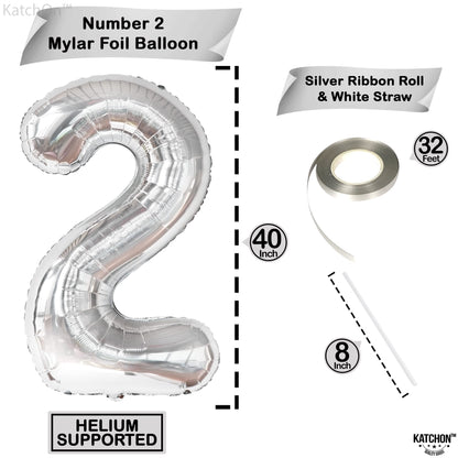 KatchOn, Big Silver Number 2 Balloon - 40 Inch | Silver 2 Balloon Number | Two The Moon Balloons, Two The Moon Birthday Decorations Girl | Number Balloons for Wedding Anniversary