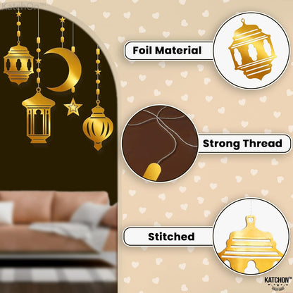 KatchOn, Hanging Ramadan Decorations for Home - Pack of 8 | Ramadan Moon Decor for Ramadan Hanging Decorations | Lantern Moon and Stars Decorations, Eid Mubarak Decoration | Eid Decorations for Home