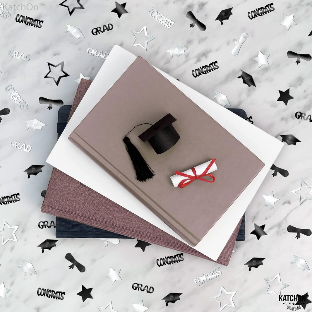 KatchOn, Black and Silver Graduation Confetti - Pack of 1300 | Grad Confetti for Graduation Decorations 2026, Black and Silver 2026 Graduation Decorations, Grad Table Decorations 2026