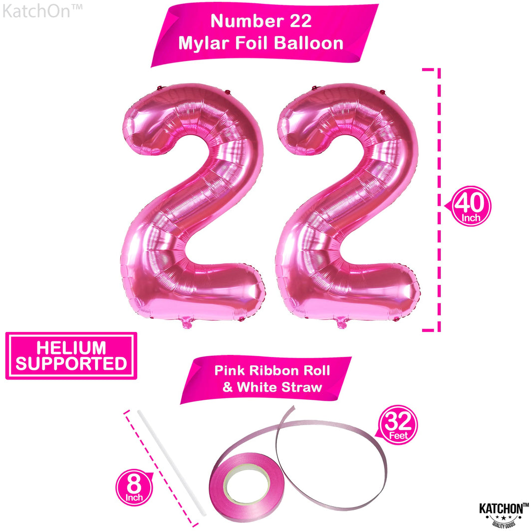 KatchOn, 22 Balloon Number Hot Pink - 40 Inch | 22 Number Balloons | Pink 22 Balloons for 22 Birthday Decorations for women | 22 Balloons for Happy Anniversary Decorations