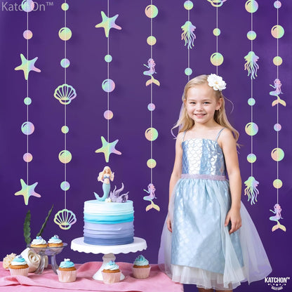 KatchOn, Iridescent Under The Sea Garland - 6.5 Feet, 8 Strings | Seashell Banner, Under The Sea Party Decorations | Mermaid Garland for Mermaid Birthday Decorations, Ocean Themed Party Decorations