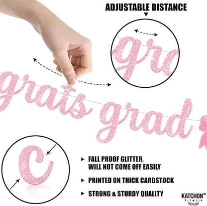 KatchOn, Pink Graduation Decorations 2026 | Pink Congrats Grad Banner - 10 Feet | Pink Bow Graduation Banner for Grad Party Decorations 2026 | Nursing Grad Party Decorations