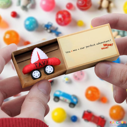 KatchOn Handmade Mini Matchbox Gift With Cute Taxi Charm | Valentines Gifts for Him, Her Birthday Gifts for Boyfriend | Anniversary, Romantic Gift for Couples, Girlfriend, Wife | Unique Taxi Charm for Men