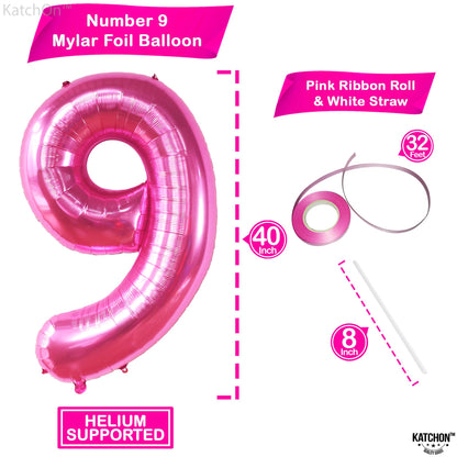 KatchOn, Giant Hot Pink Number 9 Balloon - 40 Inch | Foil 9 Birthday Balloon for 9th Birthday Decorations | 9th Anniversary Decoration | Hot Pink Party Decoration