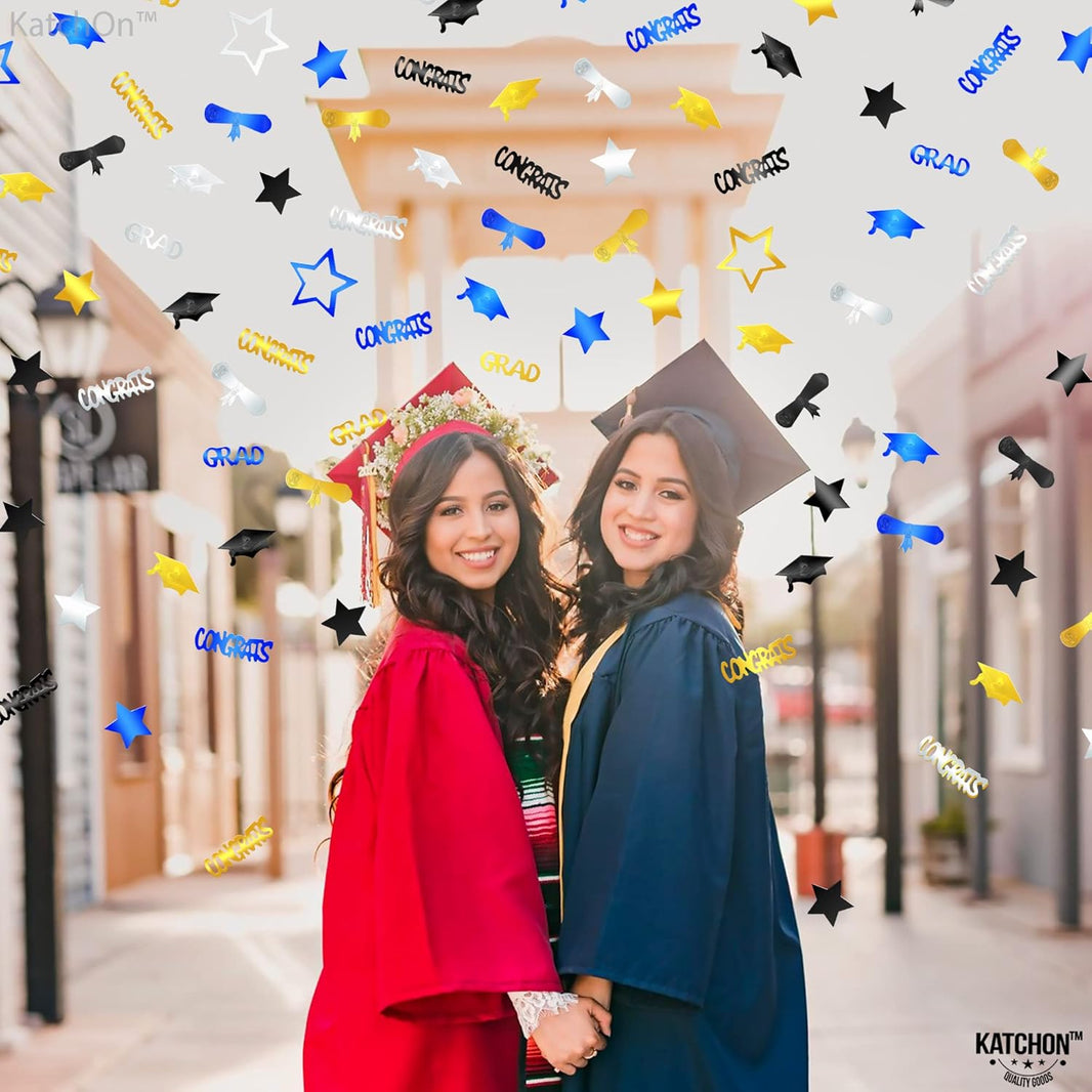 KatchOn, Congrats Grad Graduation Confetti Class of 2026 - Pack of 1300 | Black, Silver, Blue and Gold Confetti for Class of 2026 Decorations | Graduation Decorations 2026