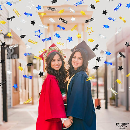 KatchOn, Congrats Grad Graduation Confetti Class of 2026 - Pack of 1300 | Black, Silver, Blue and Gold Confetti for Class of 2026 Decorations | Graduation Decorations 2026