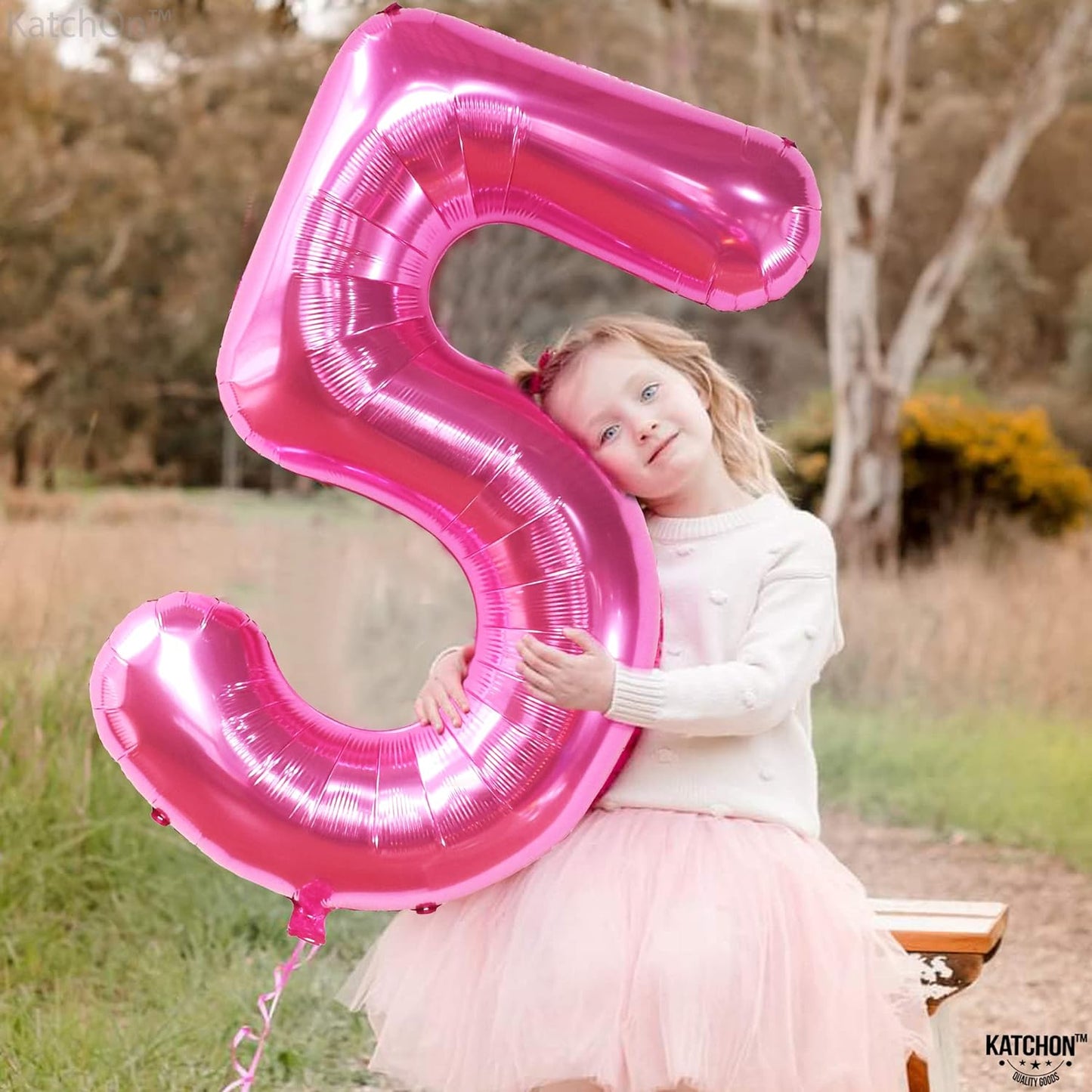 KatchOn, Hot Pink 5 Balloon Number - 40 Inch | Pink Number 5 Balloon for 5 Year Old Birthday Decorations | 5 Year Old Balloon, 5th Birthday Decorations Girl | Pink Balloon for 5th Birthday Decorations