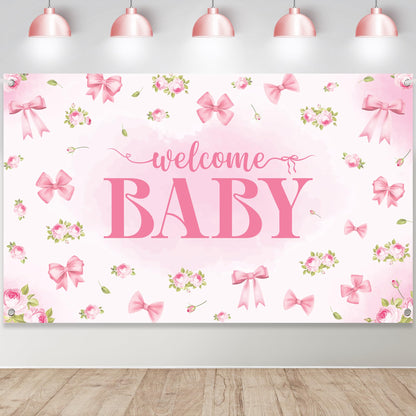 KatchOn, XtraLarge Welcome Baby Backdrop - 72x44 Inch Pink | Welcome Home Baby Girl Banner for Baby Shower & Gender Reveal Decorations