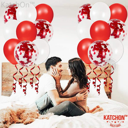 KatchOn Valentines Day Balloons Red White 12 Inch, Pack of 40 | Valentines Balloons for Valentines Day Decorations | Red and White Valentines Decor | Confetti Balloons for Anniversary Decorations