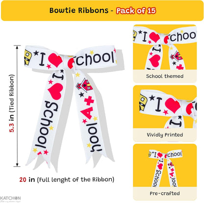 KatchOn 15 Pack Back to School Ribbon Bows - 20x5.3 Inch | Love School Themed Pre-Tied Bows for Back to School Gift Decorations, Gift Wrap Ribbons Classroom Decor, DIY Gift Wrapping