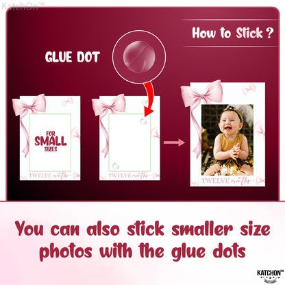 KatchOn, Pink Bow One Birthday Photo Banner - 2 Strings, 10 Feet | Pre Strung 1-12 Month Photo Banner for 1st Birthday Decorations | Bow Party Decorations