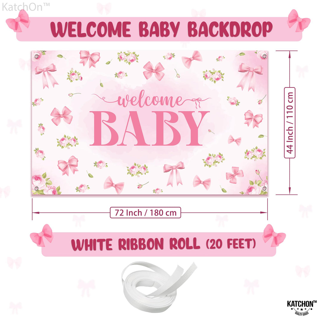 KatchOn, XtraLarge Welcome Baby Backdrop - 72x44 Inch Pink | Welcome Home Baby Girl Banner for Baby Shower & Gender Reveal Decorations