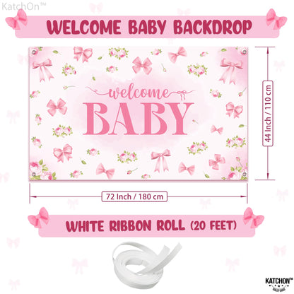KatchOn, XtraLarge Welcome Baby Backdrop - 72x44 Inch Pink | Welcome Home Baby Girl Banner for Baby Shower & Gender Reveal Decorations